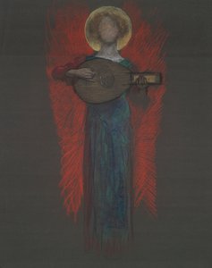 Studie, engel med musikkinstrument av Edwin Austin Abbey