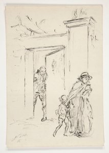Studie for .1208 - illustrasjon for Oliver Goldsmith av Edwin Austin Abbey