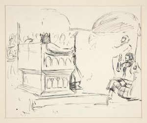 Studie for The Quest of the Holy Grail (serie med femten malerier for Boston Public Library, fullført i 1901) av Edwin Austin Abbey
