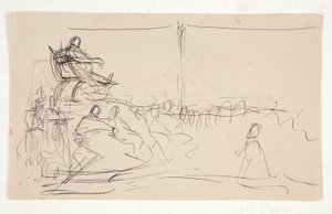 Studie for rettssaken mot dronning Katherine. Våpenskjold på ryggen. av Edwin Austin Abbey