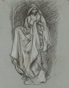 Studie for drapert kvinne, figurstudie for The Quest of the Holy Grail (serie med 15 malerier for Boston Public Library, fullført i 1901) av Edwin Austin Abbey