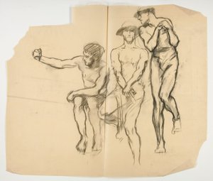 Studie for forge of Vulcan; Tre gruvearbeidere - stålarbeidere av Edwin Austin Abbey