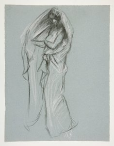 Studer for figuren 4 am(?) in av Edwin Austin Abbey