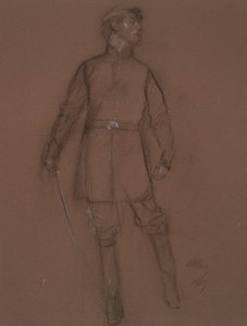 Studie for figuren til en borgerkrigsgeneral, i av Edwin Austin Abbey
