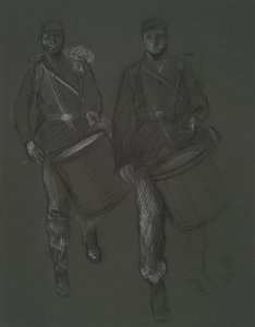 Studie for figurene til to borgerkrigstrommeslagere, i av Edwin Austin Abbey