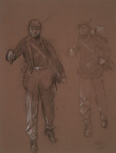 Studie for figurene til to borgerkrigssoldater, i av Edwin Austin Abbey