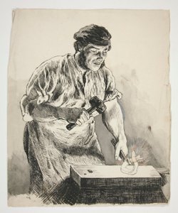 Studie av en smed, hamrende jern - uidentifisert illustrasjon av Edwin Austin Abbey