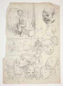 Studie av en gutt, studie av ansikter av Edwin Austin Abbey