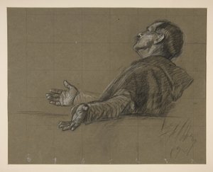 Studie av en kledd figur for veggmaleriet The Quest of the Holy Grail ved Boston Public Library av Edwin Austin Abbey