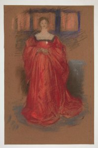 Studie av en kvinne i renessansedrakt - (uidentifisert illustrasjon for et Shakespeare-skuespill?) av Edwin Austin Abbey