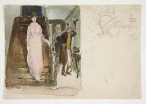 Studie av et interiør: par som forbereder seg på å dra for kvelden av Edwin Austin Abbey