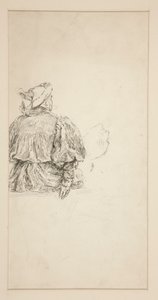 Studie av ryggen til en sittende mann i kostyme fra det 15. århundre, for en Shakespeare-scene. av Edwin Austin Abbey