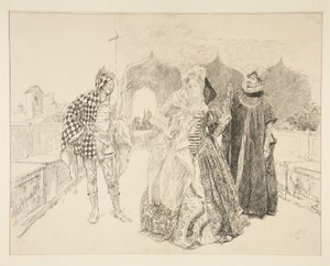 The Clown and Malvolio, illustrasjon for Act I, Scene v, Twelfth Night av Edwin Austin Abbey