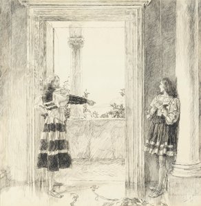 The Duke Expels Valentine, fra Act III, Scene i, Two Gentlemen of Verona av Edwin Austin Abbey