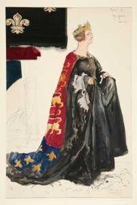 Dronningen (i svart), kostymeskisse for Henry Irving av Edwin Austin Abbey