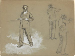 Tre skisser av en mann med en pistol (recto); Figurstudier og portrett av A. S. Wina (?) (verso) av Edwin Austin Abbey