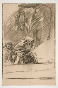 Tre figurer og hester: studere for av Edwin Austin Abbey