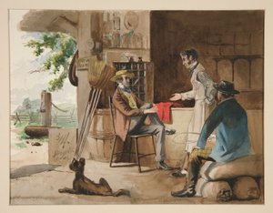 Tre menn i en tørrvarebutikk - landhandel, Dolbyville av Edwin Austin Abbey