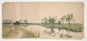 Trær langs en elvebredd av Edwin Austin Abbey
