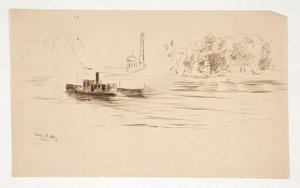 Taubåt skyve lekter på elven av Edwin Austin Abbey