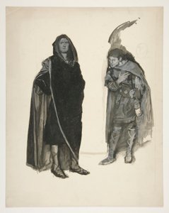 To kappede menn, skisse for et uidentifisert Shakespeare-skuespill av Edwin Austin Abbey