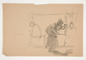 Uidentifisert illustrasjon- Studie av kjøkken med figur av Edwin Austin Abbey