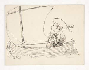 Uidentifisert illustrasjon [Gutt i en liten båt] av Edwin Austin Abbey