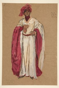 Uidentifisert mann i rød kappe, kostymeskisse for kong Richard II av Edwin Austin Abbey