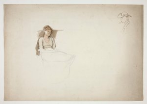 Kvinne sitter i stol og sover av Edwin Austin Abbey