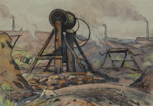 The Winding Gear (akvarell og kull på papir)