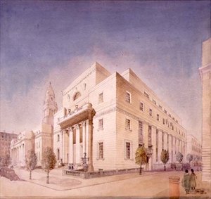Høyde av det offentlige biblioteket, Marylebone Road, London av Edwin Cooper