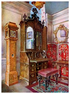 En gruppe møbler fra tidlig 1700-tall, 1910.