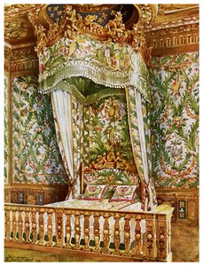 Forgylt statsseng av Marie Antoinette, Queens Bedroom, Palace of Fontainebleau, Frankrike, 1911-1912.