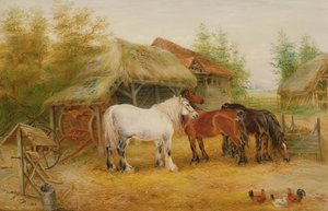 Karthester i et gårdstun