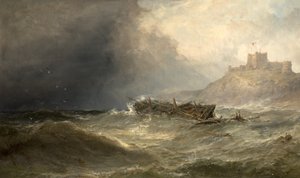 Brig Drifting Ashore utenfor Bamborough, Northumberland, 1875