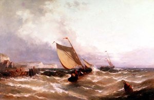 Fiskebåter utenfor en kystlinje av Edwin Hayes