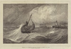 Freshening Gale, Scarborough, fiskebåter som returnerer til havnen, i Royal Academy Exhibition