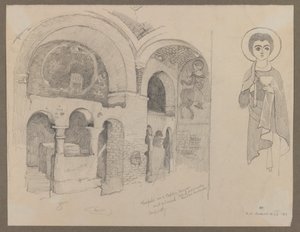 Tidlig kristent (koptisk) kloster i Esna, 1. mars 1887 (grafitt på papir)