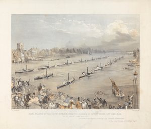 The Fleet of the City Steam Boats Passing in Review Order off Chalsea på London Annual Comemoration av Edwin Jewitt