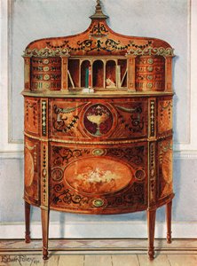 Innlagt og malt Satinwood Skrivebordskap, Ormolu-montert av Edwin John Foley