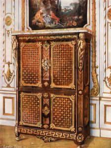Upright Secretaire i Parqueterie of Various Woods, med Ormolu-monterte rosetter, etc.