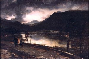 En innsjøscene ved solnedgang av Edwin Landseer