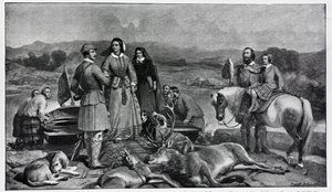 Dronning Victoria lander ved Loch Muick, etter maleriet i 1850 av Edwin Landseer