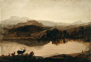 Skisse for "The Challenge" (vask på papir) av Edwin Landseer