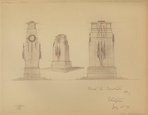 Skisse nr. 1 for Cenotaph, Whitehall, Westminster, London (farge litho) av Edwin Landseer Lutyens