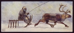 En lapp- og reinsdyrslede (farge litho)