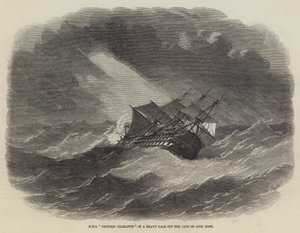 HMS prinsesse Charlotte i sterk kuling utenfor Kapp det gode håp