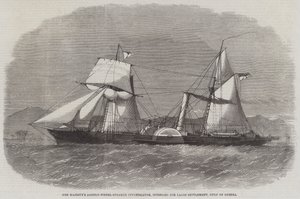 Hennes Majestets Paddle-Wheel-Steamer-etterforsker, beregnet på Lagos-bosettingen, Guineabukta av Edwin Weedon