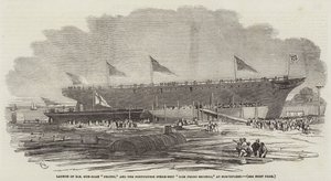 Lansering av HM Gun-Boat Pelter, og det portugisiske dampskipet Dom Pedro Secondo, ved Northfleet