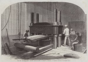 Den nye jernbelagte flåten, bøyer panserplater ved hjelp av hydraulisk trykk på Chatham Dockyard av Edwin Weedon
